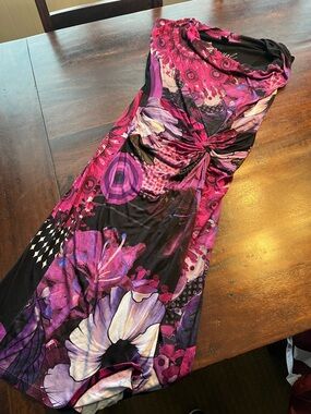 Desigual Fuchsia and Purple Floral Cowl Neck Dress